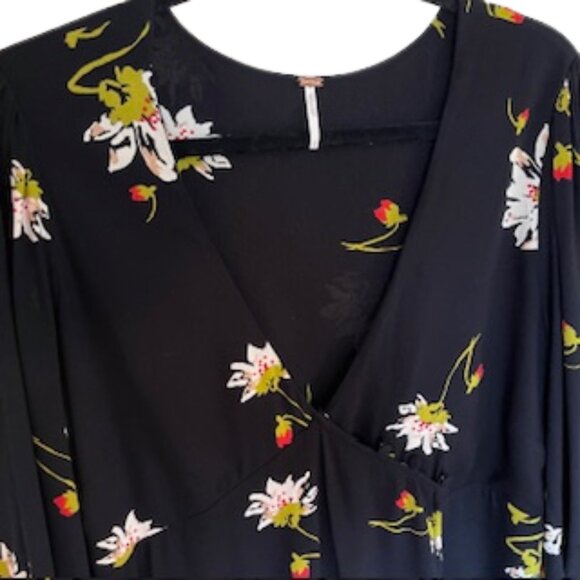 FREE PEOPLE Time On My Side Black Floral Wrap Dress LARGE - Picture 4 of 10